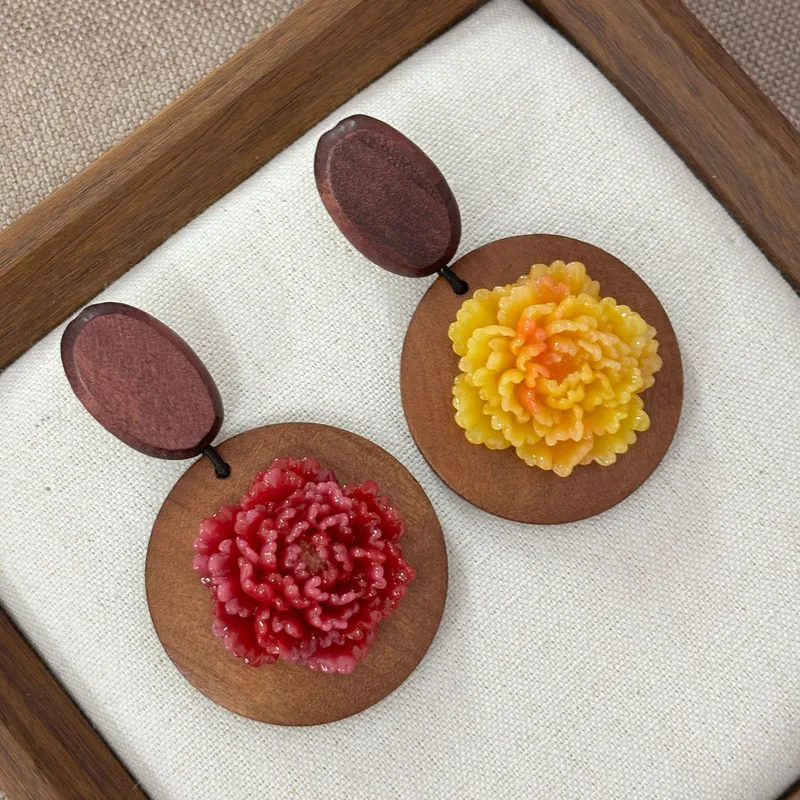 Resin Art Earrings Design - Ulusal tarz ahşap sanatı şakayık çiçeği
