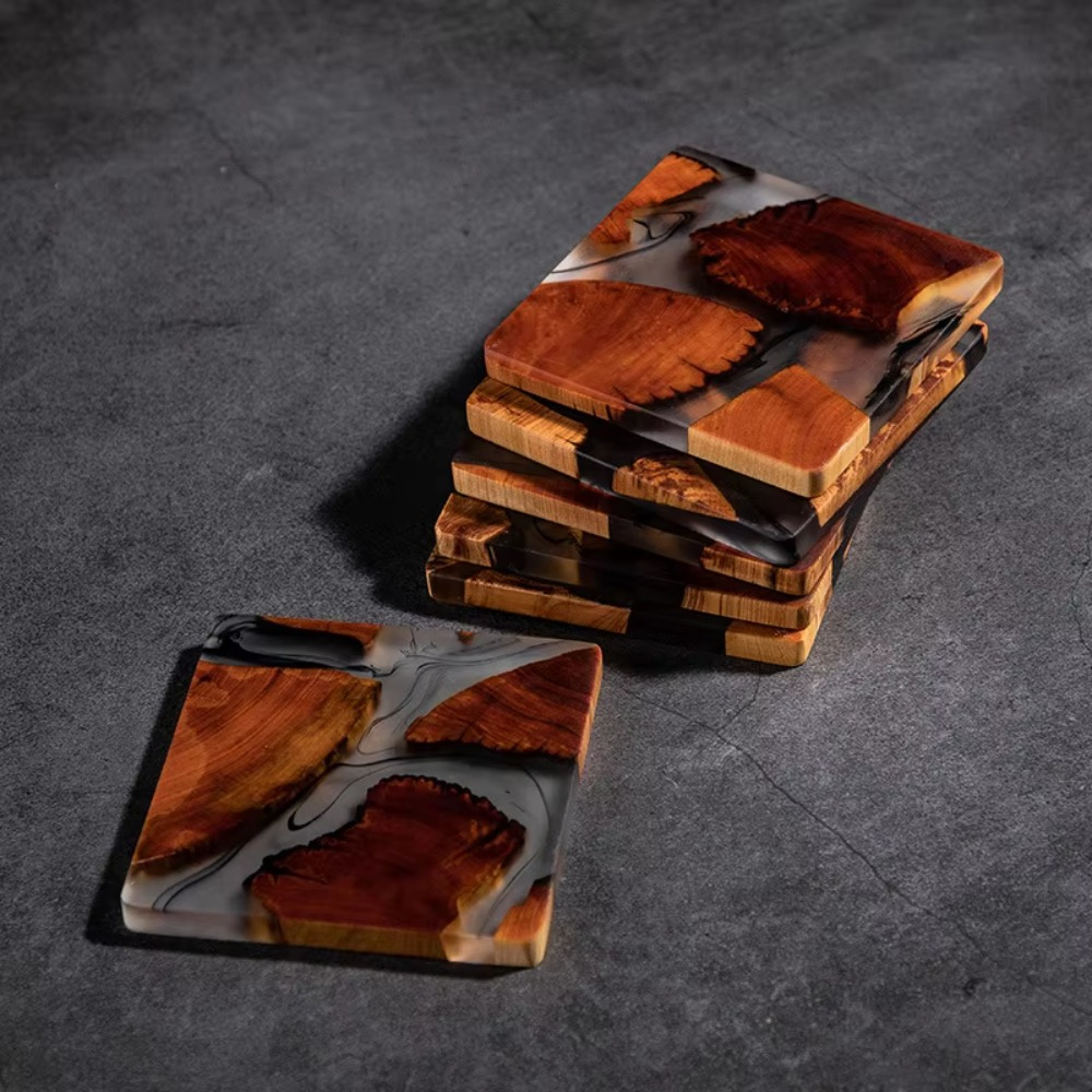 Resin Art Coffee Table - Ahşap Reçine Bardak Kare Fincan Yastık