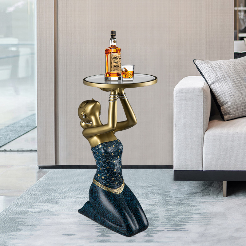Resin Art Coffee Table - Reçine Diz Çökmüş Kız Figürü Saklama